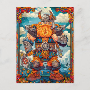 Viking Warrior mit Ax Norse Mythology Comic Postkarte