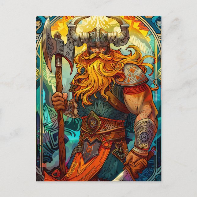 Viking Warrior mit Ax Norse Mythology Comic Postkarte (Vorderseite)
