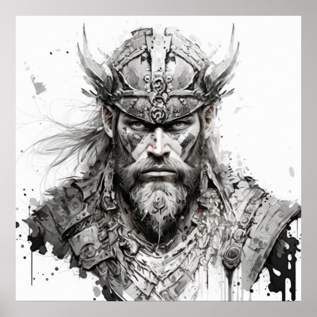 Viking Warrior Portrait Painting Historische Art Poster (Vorne)