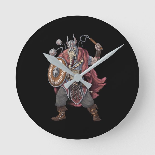 Viking Warrior Runde Wanduhr (Vorderseite)
