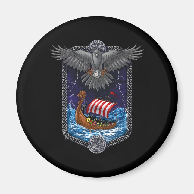 Viking Warrior Ship Raven Magnet (Vorne)