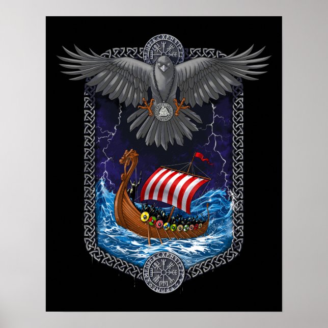 Viking Warrior Ship Raven Poster (Vorne)
