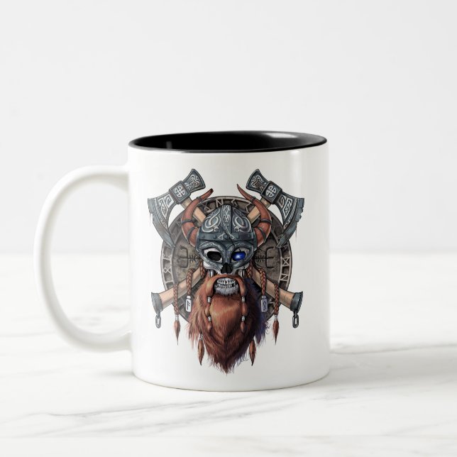 Viking Warrior Skull Zweifarbige Tasse (Links)