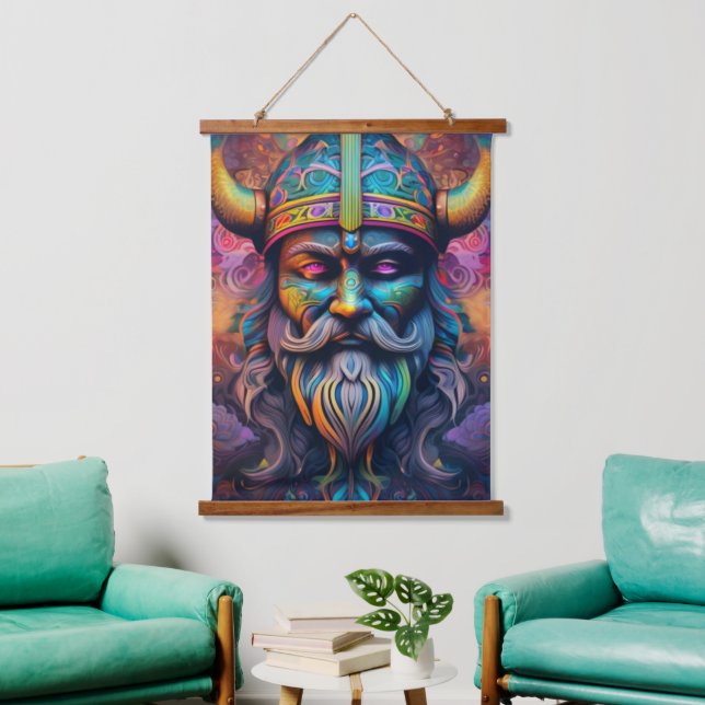 Viking Warrior Wall Tapestry Wandteppich Mit Holzrahmen (Wohnzimmer)