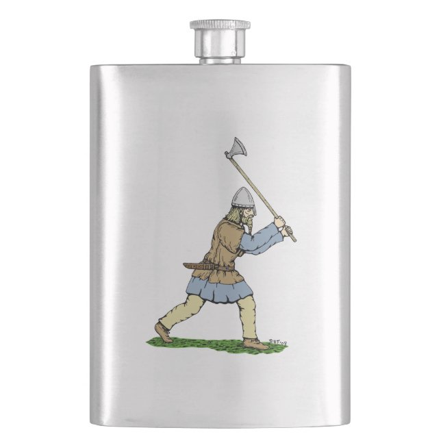 Viking Warrior Wielding Broad Ax Flachmann (Vorderseite)
