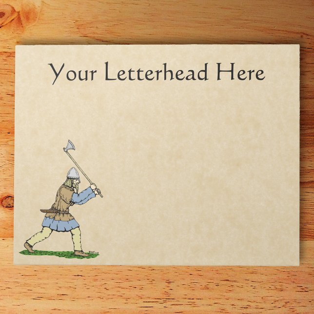 Viking Warrior Wielding Broad Ax Notizblock (Viking Warrior Wielding Broad-Axe Notepad on Desk)