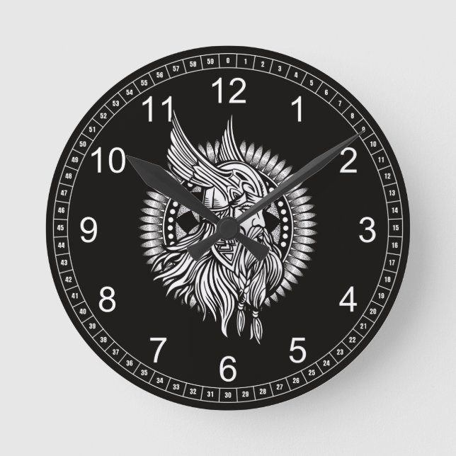 Viking Warrior Winged Helmet Runde Wanduhr (Vorderseite)