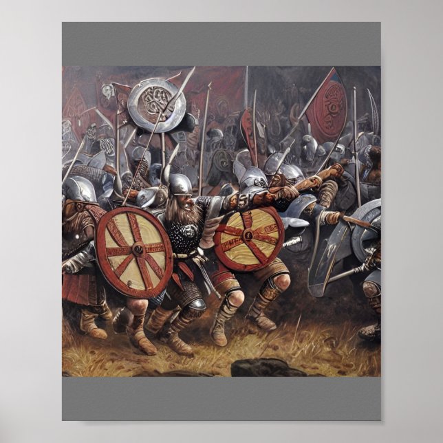 Viking Warriors Ladung in Schlacht Poster (Vorne)