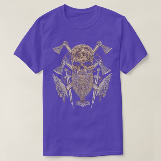 Vikings Rise Vikings Skull Beard Runen T-Shirt (Design vorne)