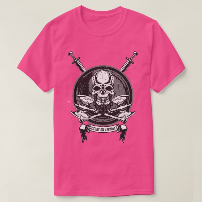 Vikings Skull Shieldmaiden mit Achsen Sieg oder Va T-Shirt (Design vorne)