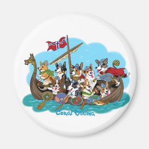 Vikingship gefüllt mit Corgis Magnet