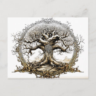 VikingSketch Pen Drawing of a Norse Yggdrasil tree Postkarte