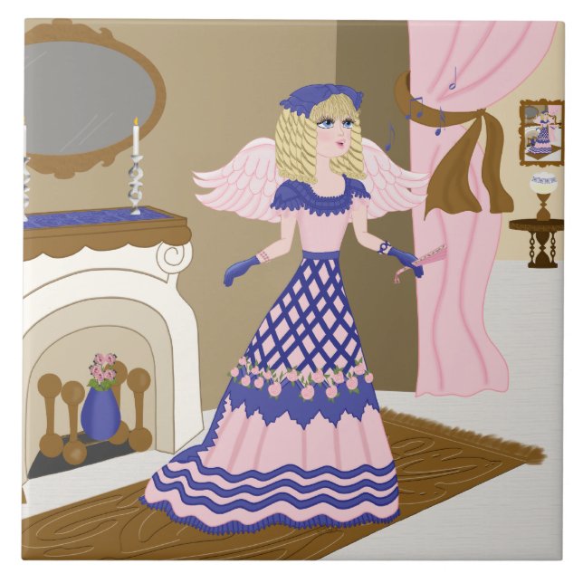 Viktorianisch Angel Blau und Rosa Gesang am Kamin Fliese (Vorderseite)