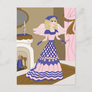 Viktorianisch Angel Blau und Rosa Gesang am Kamin Postkarte