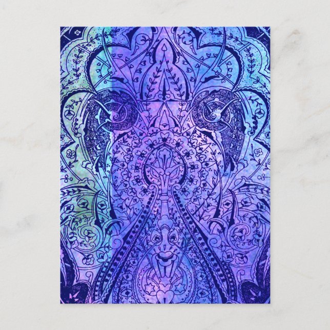 Viktorianisch Arabesque, KASBAH - Navy & Cyan Postkarte (Vorderseite)