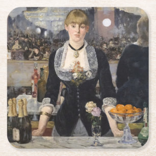 Viktorianisch Barmaid Girl in Folies Bergere, Fran Rechteckiger Pappuntersetzer