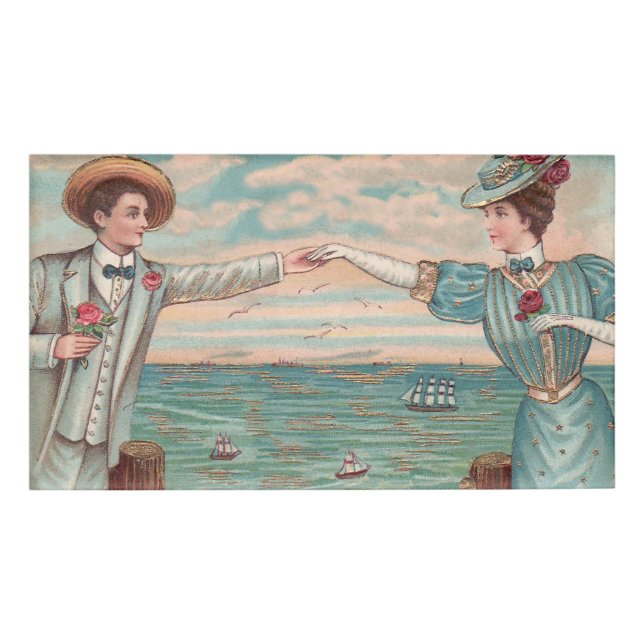 Viktorianisch Beach Liebe Dressy Ocean Wedple Namenschild (Vorderseite)