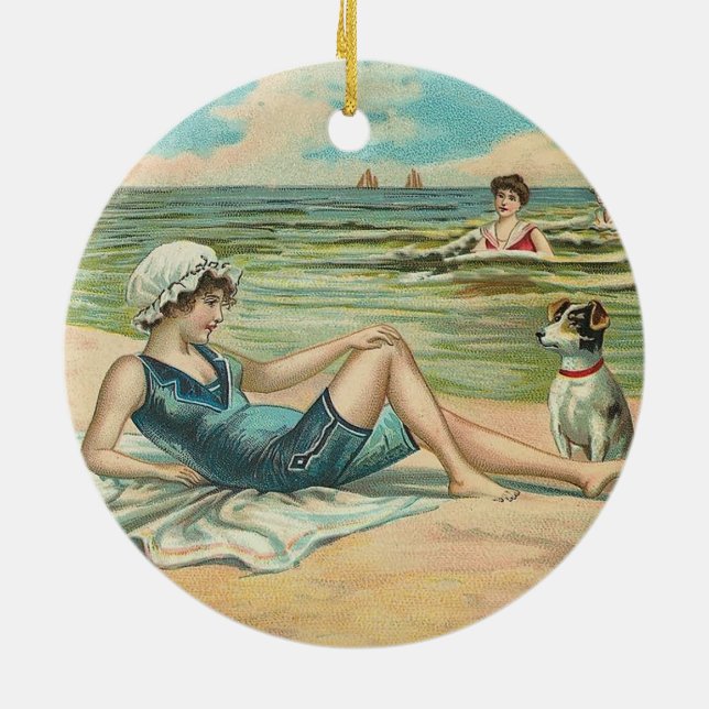Viktorianisch Beach Swim Girl Ocean Sommerurlaub Keramikornament (Hinten)