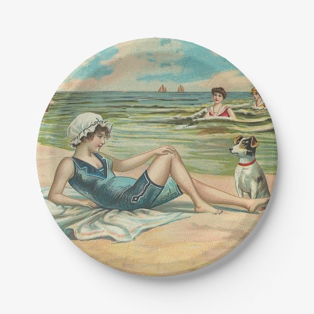 Viktorianisch Beach Swim Girl Ocean Sommerurlaub Pappteller (Vorderseite)