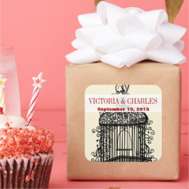 Viktorianisch BirdCage Musical Love Bird Rote Hoch Quadratischer Aufkleber