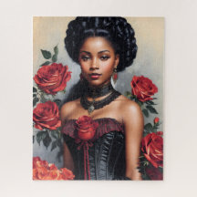 Viktorianisch Black Girl Rote Rosen Goth Portrait