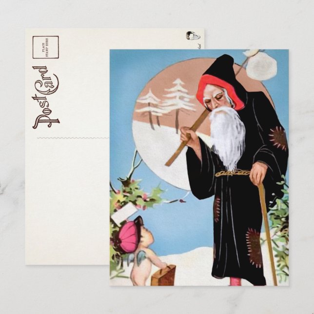 Viktorianisch Black Robed Santa Postcard Postkarte (Vorne/Hinten)