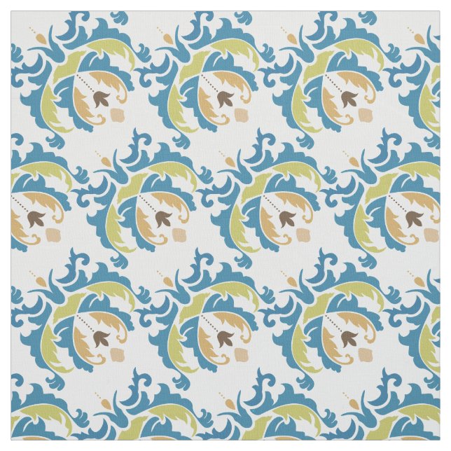 Viktorianisch Blau-grünes botanisches Blumengewebe Stoff (Muster)
