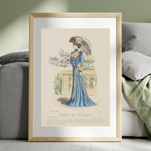 Viktorianisch Blue Dress 1900 Paris Fashion Vintag Poster