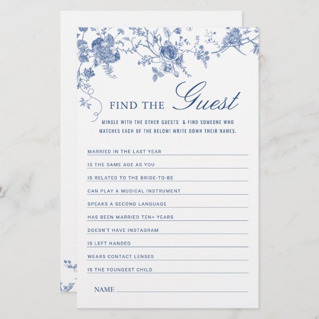 Viktorianisch Blue French Garden Brautparty Game (Vorne/Hinten)