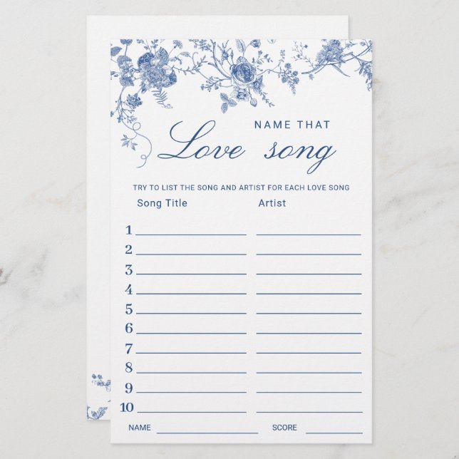 Viktorianisch Blue French Garden Brautparty Game (Vorne/Hinten)