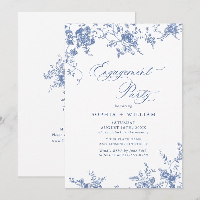 Viktorianisch Blue French Garden ENGAGEMENT PARTEI Einladung (Vorne/Hinten)