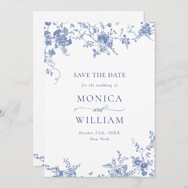 Viktorianisch Blue French Garden Foto Hochzeit Save The Date (Vorne/Hinten)