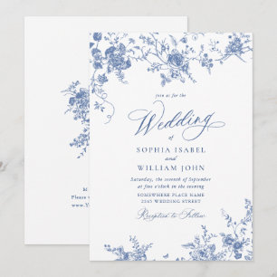 Viktorianisch Blue French Garden Toile Hochzeit Einladung