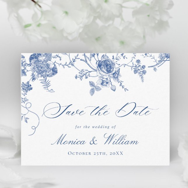 Viktorianisch Blue French Garden Wedding Save the  Postkarte (Von Creator hochgeladen)