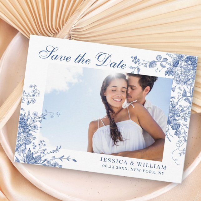 Viktorianisch Blue French Garden Wedding Save the  Postkarte (Von Creator hochgeladen)