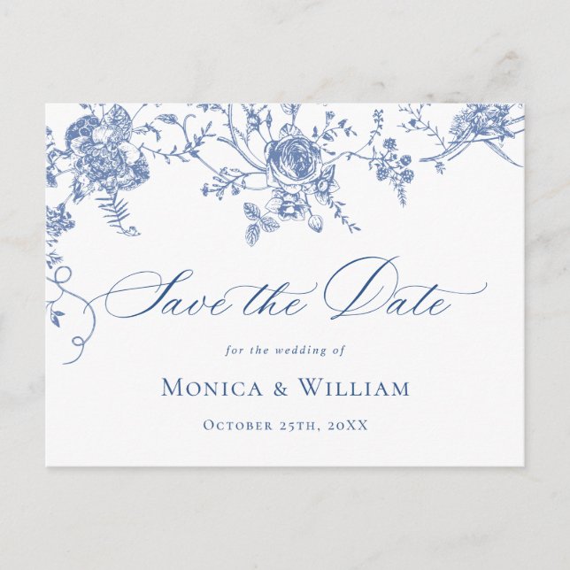 Viktorianisch Blue French Garden Wedding Save the  Postkarte (Vorderseite)
