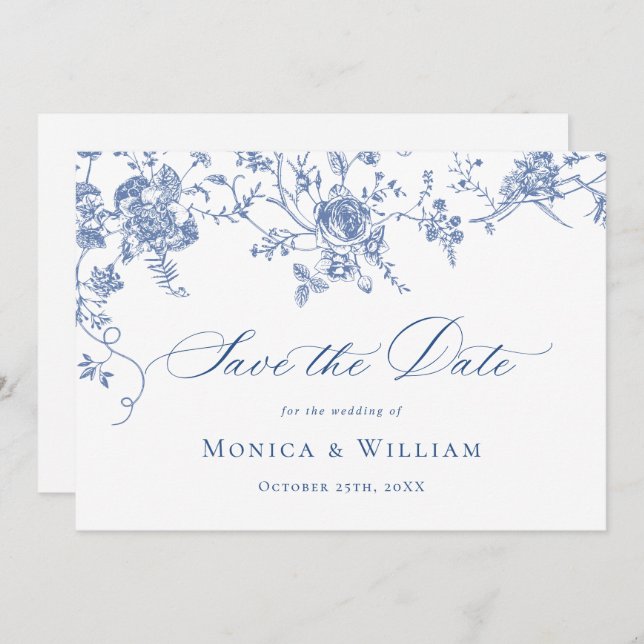 Viktorianisch Blue French Rose Garden Save The Date (Vorne/Hinten)