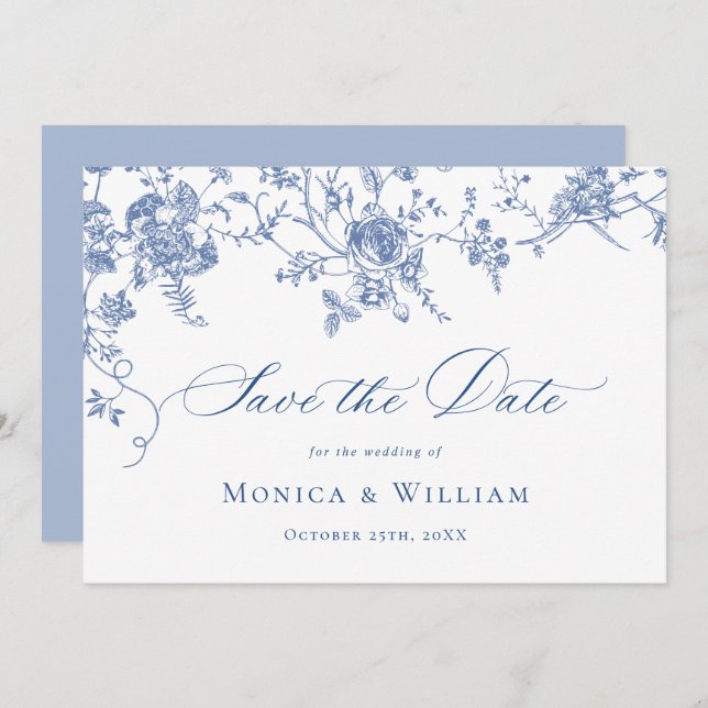Viktorianisch Blue French Rose Garden Save The Date (Vorne/Hinten)