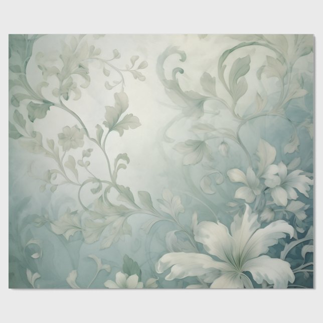Viktorianisch Blue Gray Fantastische Blume Geschenkpapier (Flach)