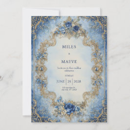 Viktorianisch Blue Rose & Gold Scroll Wedding Einladung