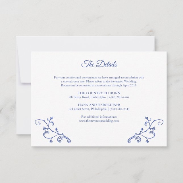 Viktorianisch Blue Wedding Details Card Einladung (Vorderseite)