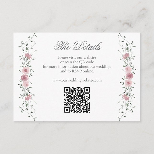 Viktorianisch Blush Pink Floral Wedding Website QR Begleitkarte (Vorderseite)