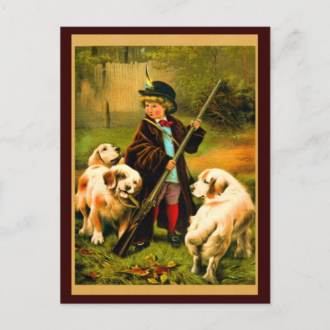 Viktorianisch Boy und St. Bernard Hunde Postkarte (Vorderseite)