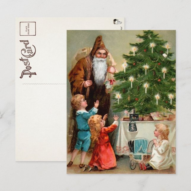 Viktorianisch Brown Robed Santa Postcard Postkarte (Vorne/Hinten)