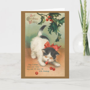 Viktorianisch Cat Christmas Grußkarte Feiertagskarte
