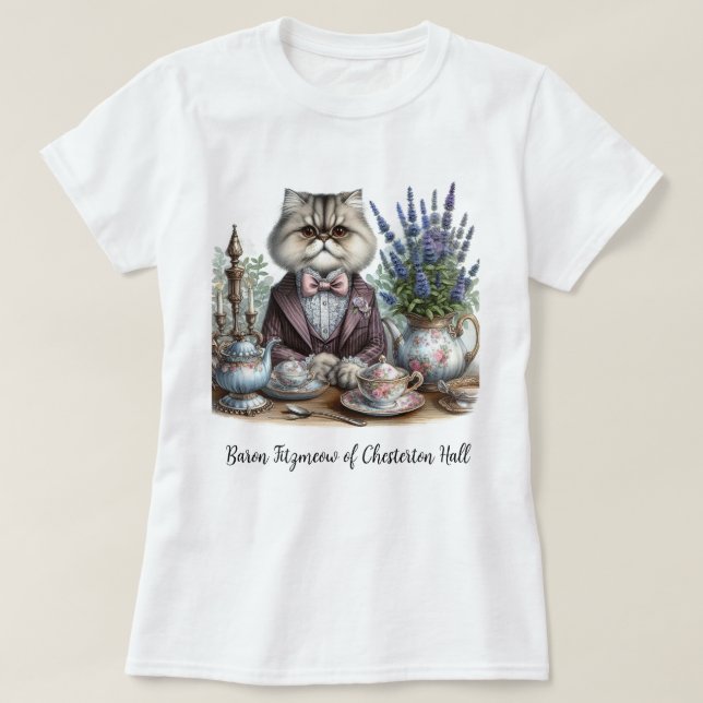 Viktorianisch Cat Gentleman Tea Party T-Shirt (Design vorne)