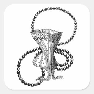 Viktorianisch Corset Pearl Necklace Illustration a Quadratischer Aufkleber