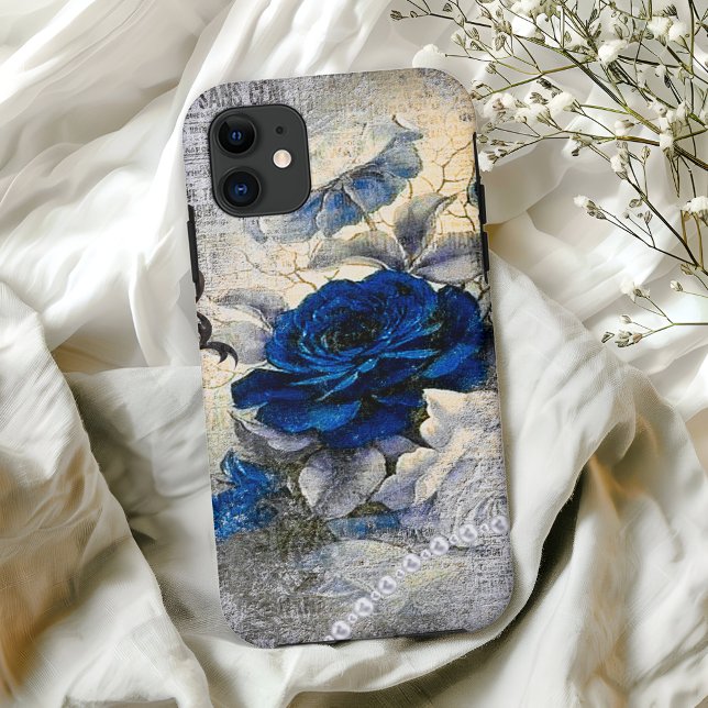 Viktorianisch Dark Blue Rose Ephemera Case-Mate iPhone Hülle (Von Creator hochgeladen)