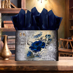 Viktorianisch Dark Blue Rose Ephemera Große Geschenktüte