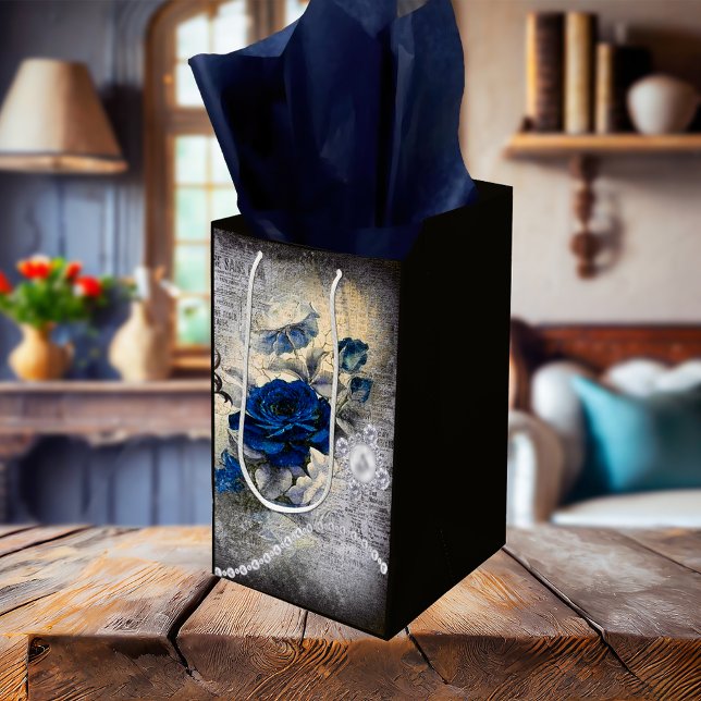 Viktorianisch Dark Blue Rose Ephemera Mittlere Geschenktüte (Von Creator hochgeladen)